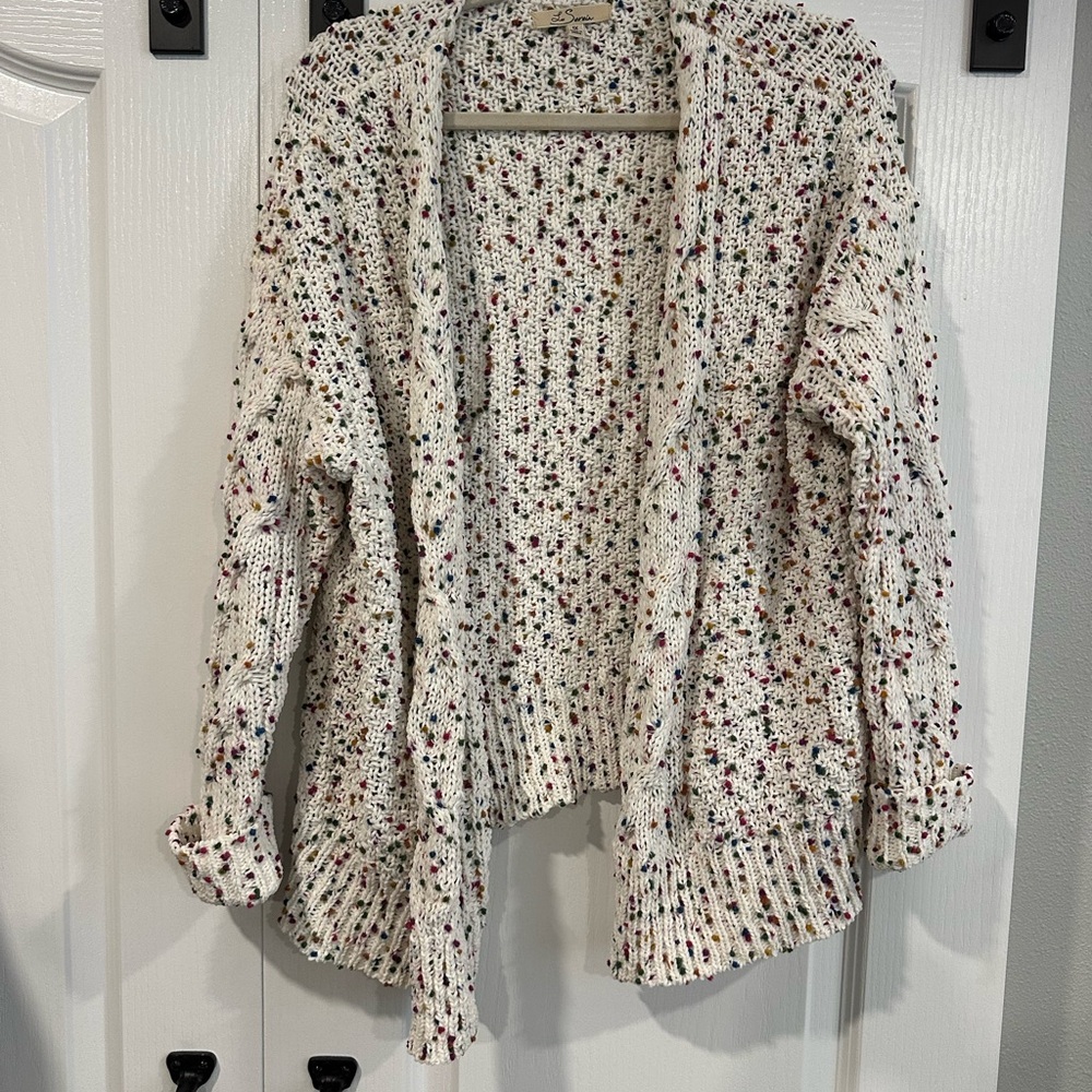 White Chunky Knit Cardigan with Shawl Collar